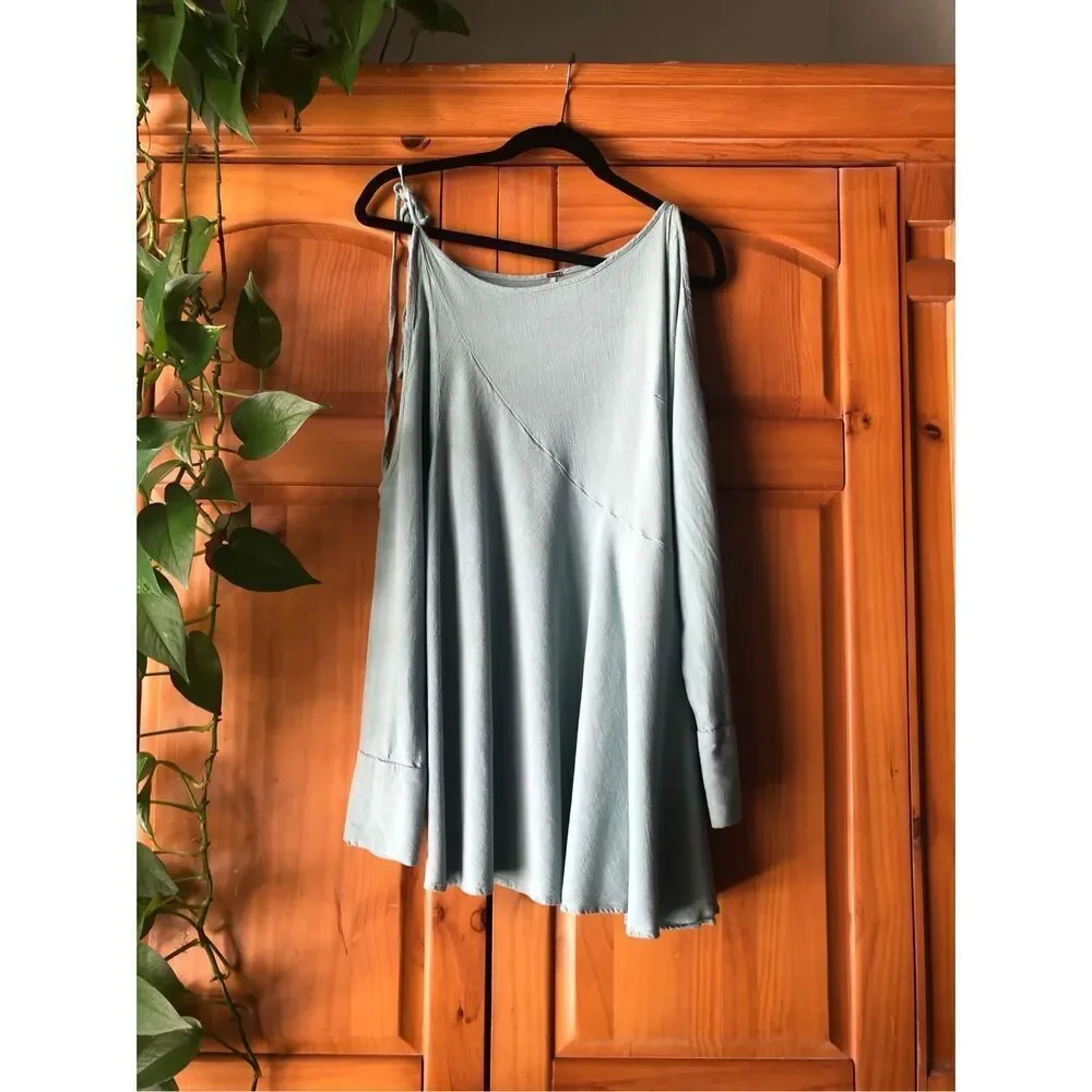 Free People Sage Green Asymmetrical Mini Dress Petite Small Boho